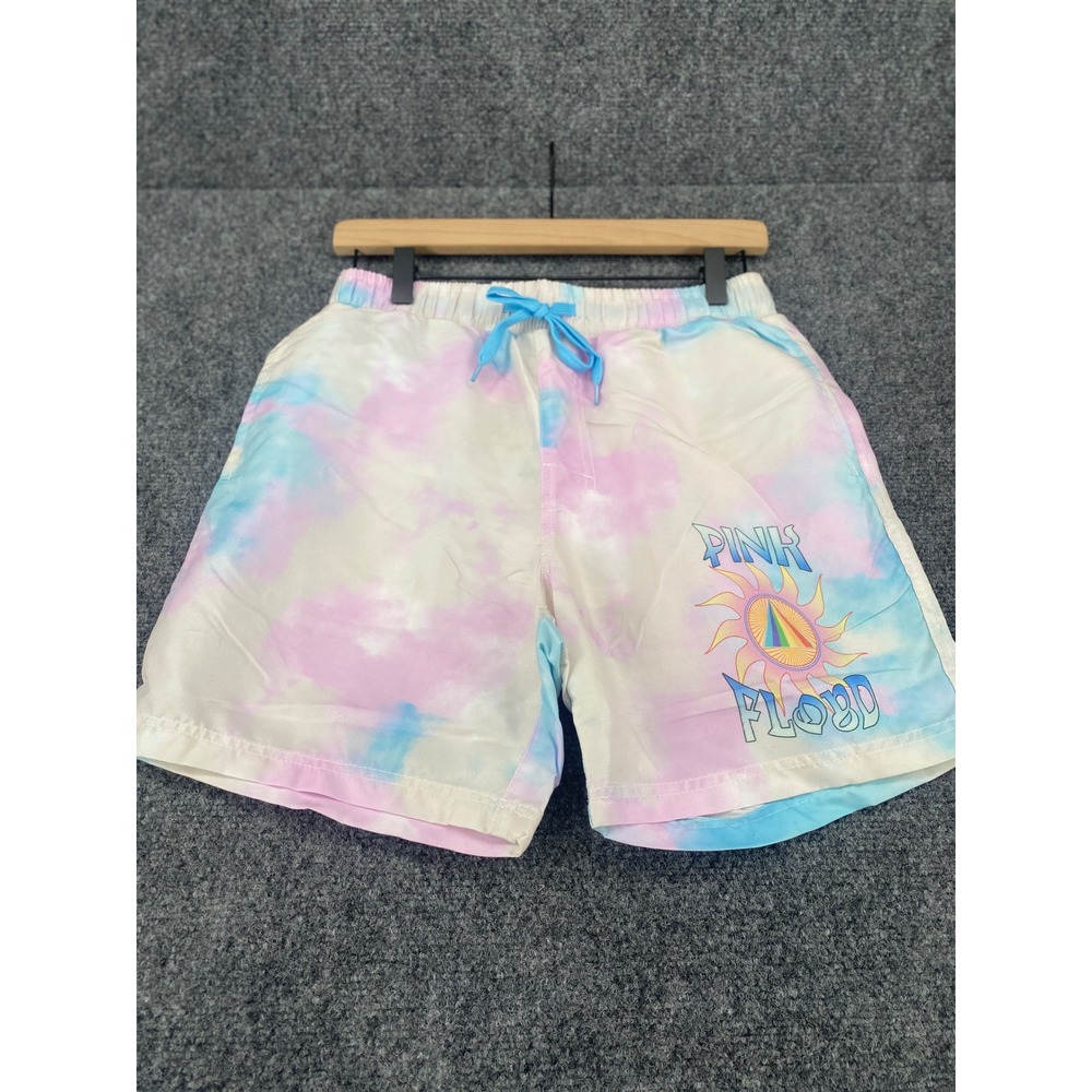 Pink Floyd Swim Trunks Tie Dye Sun Logo Mens Small Pastel Blue Pink UPF 50 Short